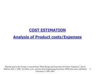 Lecture # 6 cost estimation ii | PDF