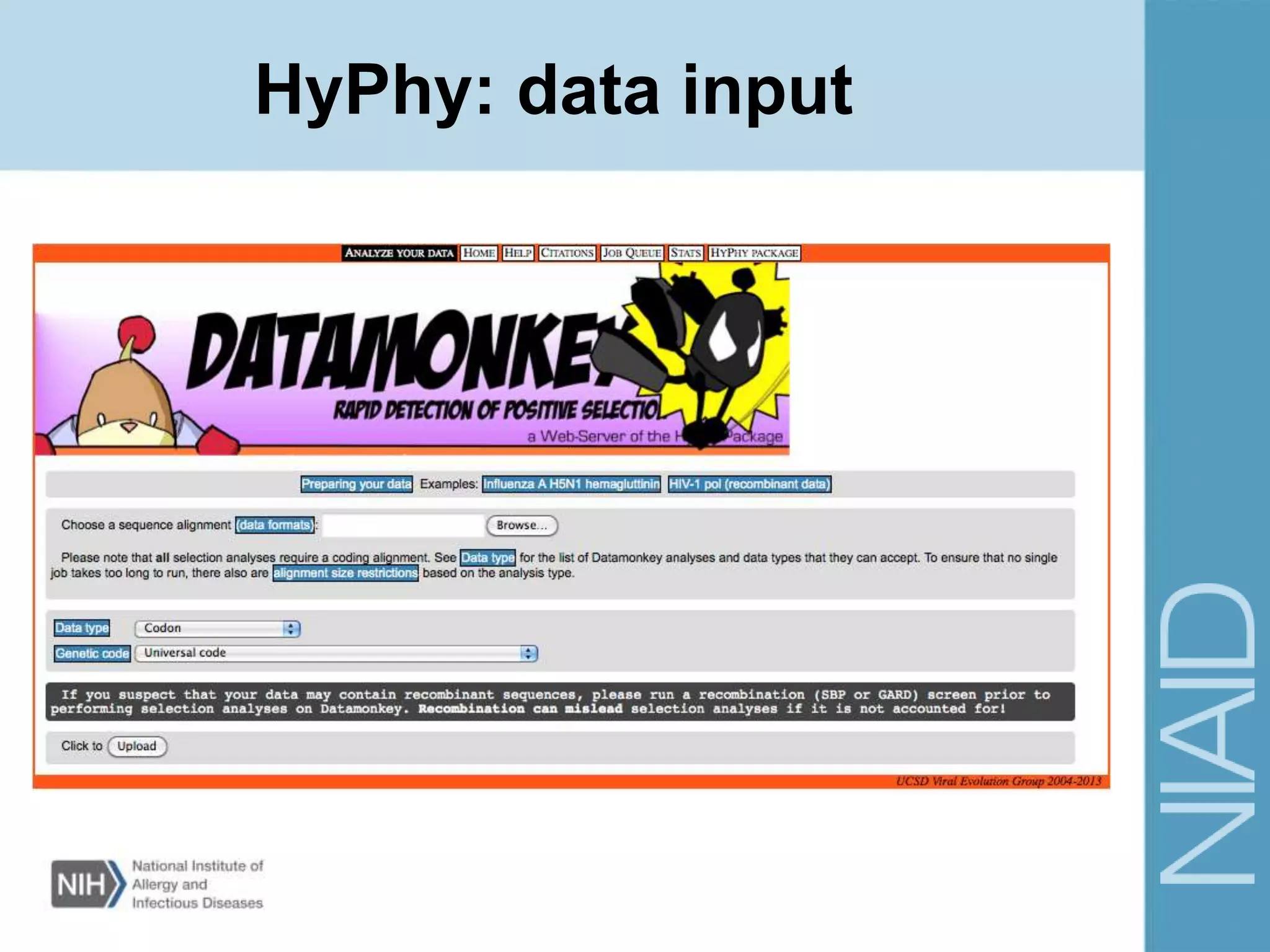HyPhy: data input
 