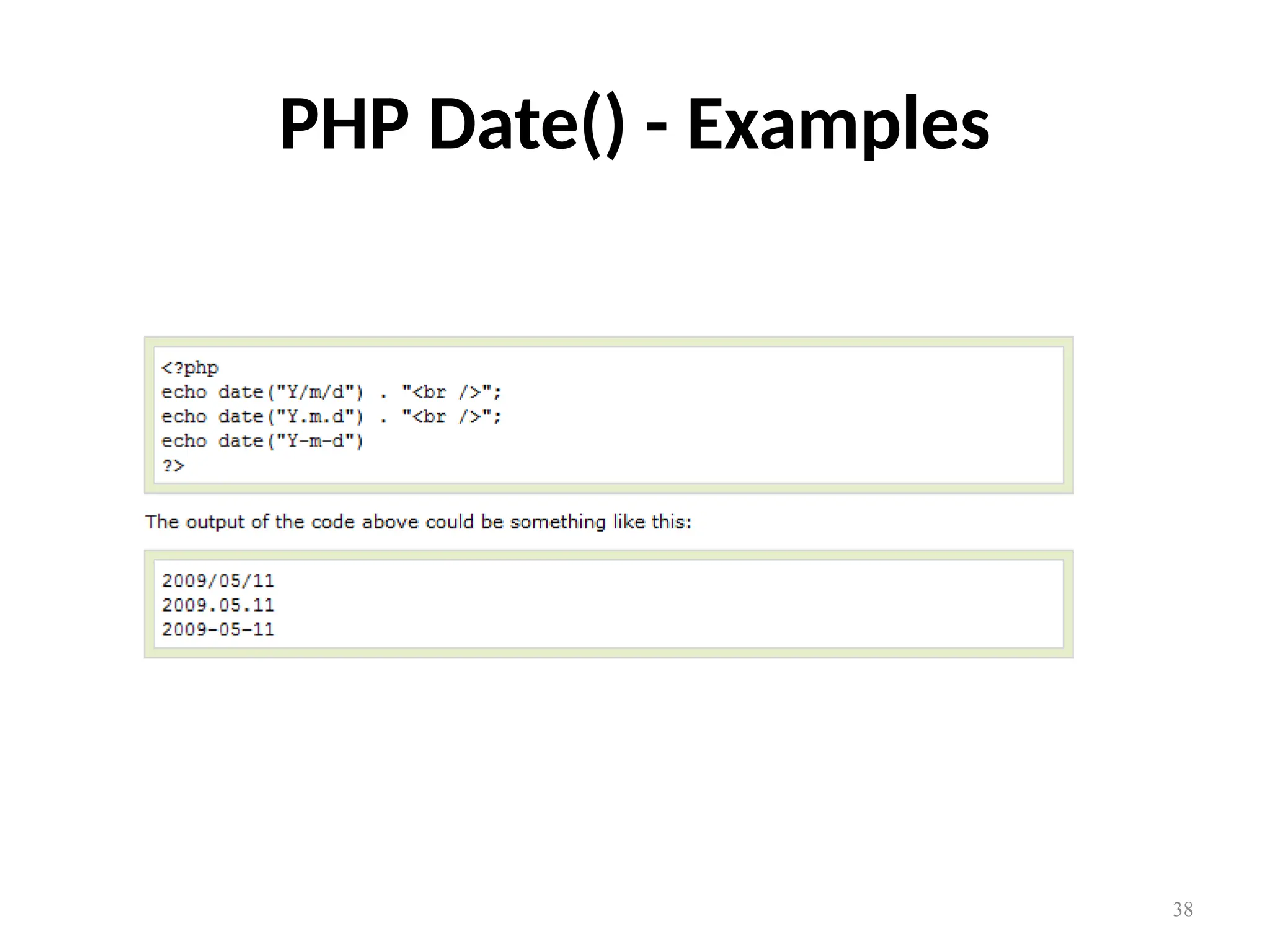 38
PHP Date() - Examples
 