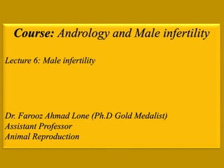 Course: Andrology and Male infertility
Lecture 6: Male infertility
Dr. Farooz Ahmad Lone (Ph.D Gold Medalist)
Assistant Professor
Animal Reproduction
 