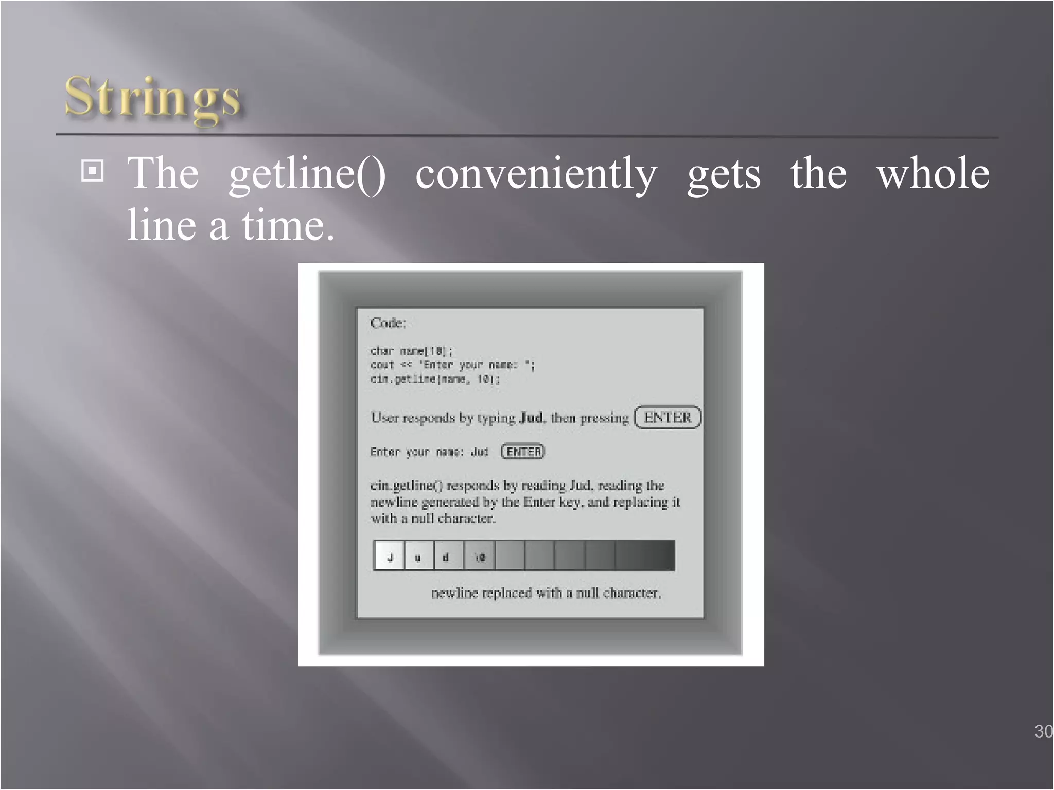 The getline() conveniently gets the whole line a time. 