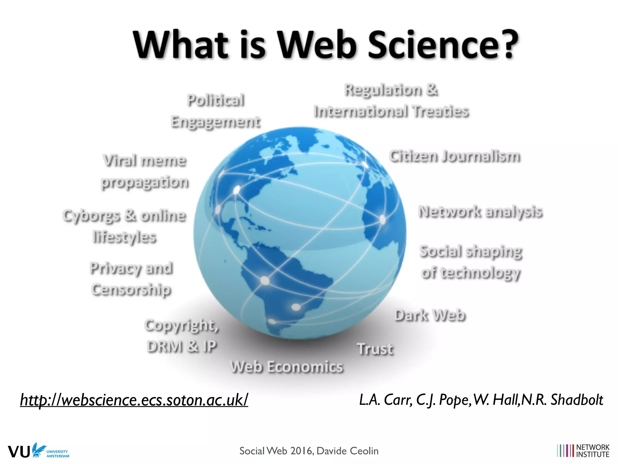 http://webscience.ecs.soton.ac.uk/ L.A. Carr, C.J. Pope,W. Hall,N.R. Shadbolt
Social Web 2016, Davide Ceolin
 
