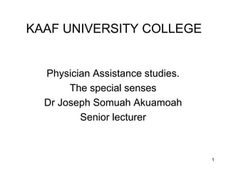 1
KAAF UNIVERSITY COLLEGE
Physician Assistance studies.
The special senses
Dr Joseph Somuah Akuamoah
Senior lecturer
 