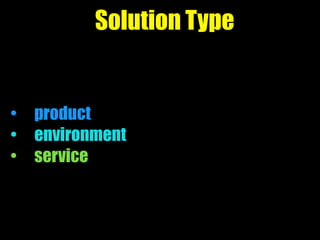 Solution Type
• product
• environment
• service
 