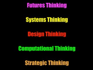 Futures Thinking
Systems Thinking
Design Thinking
Computational Thinking
Strategic Thinking
 