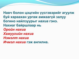 Навч болон цэцгийн үүсгэвэрийг агуулж
буй хараахан ургаж амжаагүй залуу
богино найлзуурыг нахиа гэнэ.
Нахиаг байршлаар нь
Оройн нахиа
Хажуугийн нахиа
Нэмэлт нахиа
Ичмэл нахиа гэж ангилна.
 