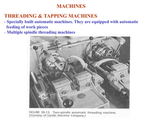 MACHINES
THREADING & TAPPING MACHINES
- Specially built automatic machines. They are equipped with automatic
feeding of work pieces
- Multiple spindle threading machines
 