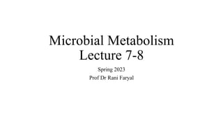 Microbial Metabolism
Lecture 7-8
Spring 2023
Prof Dr Rani Faryal
 