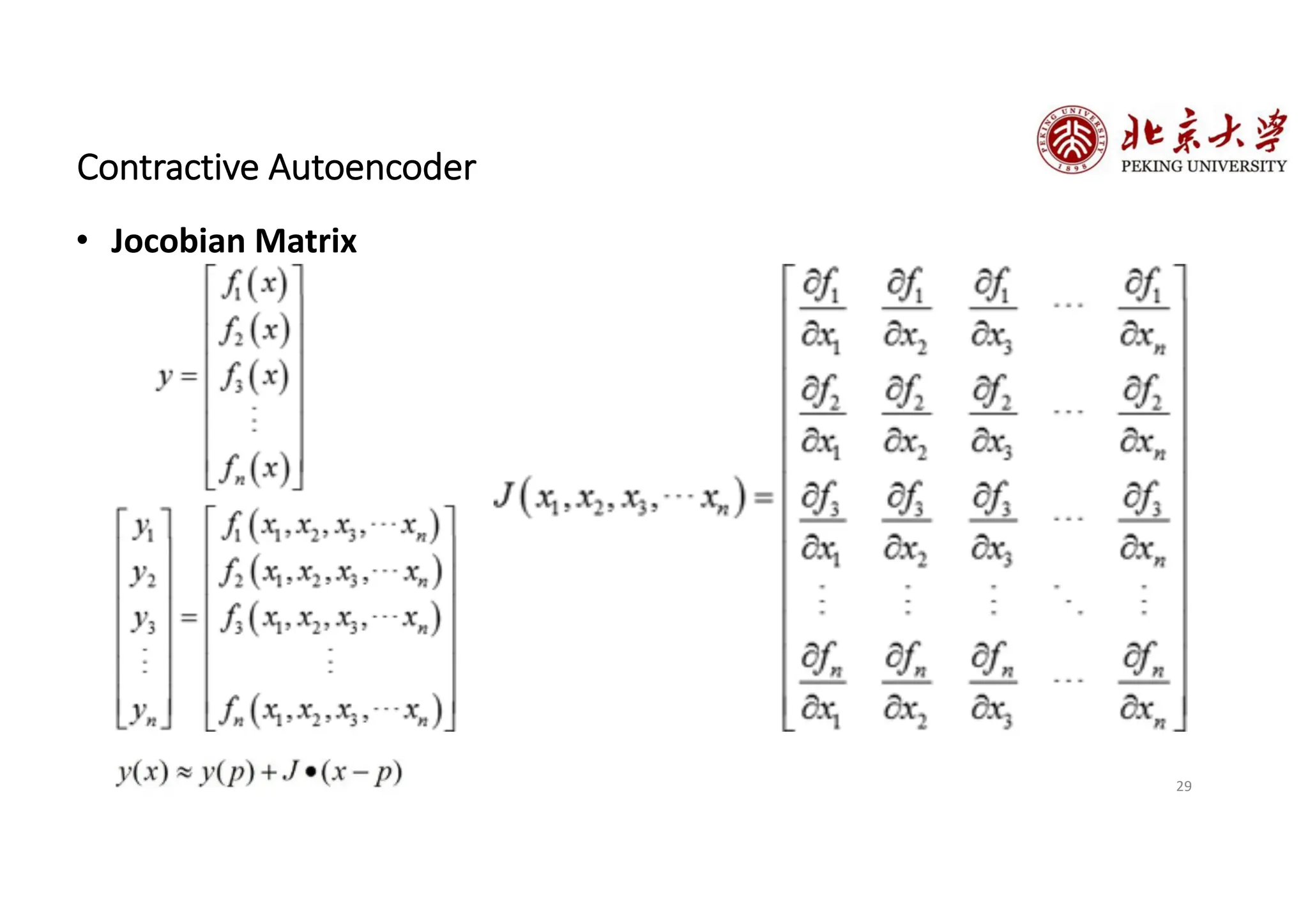 29
Contractive Autoencoder
• Jocobian Matrix
 