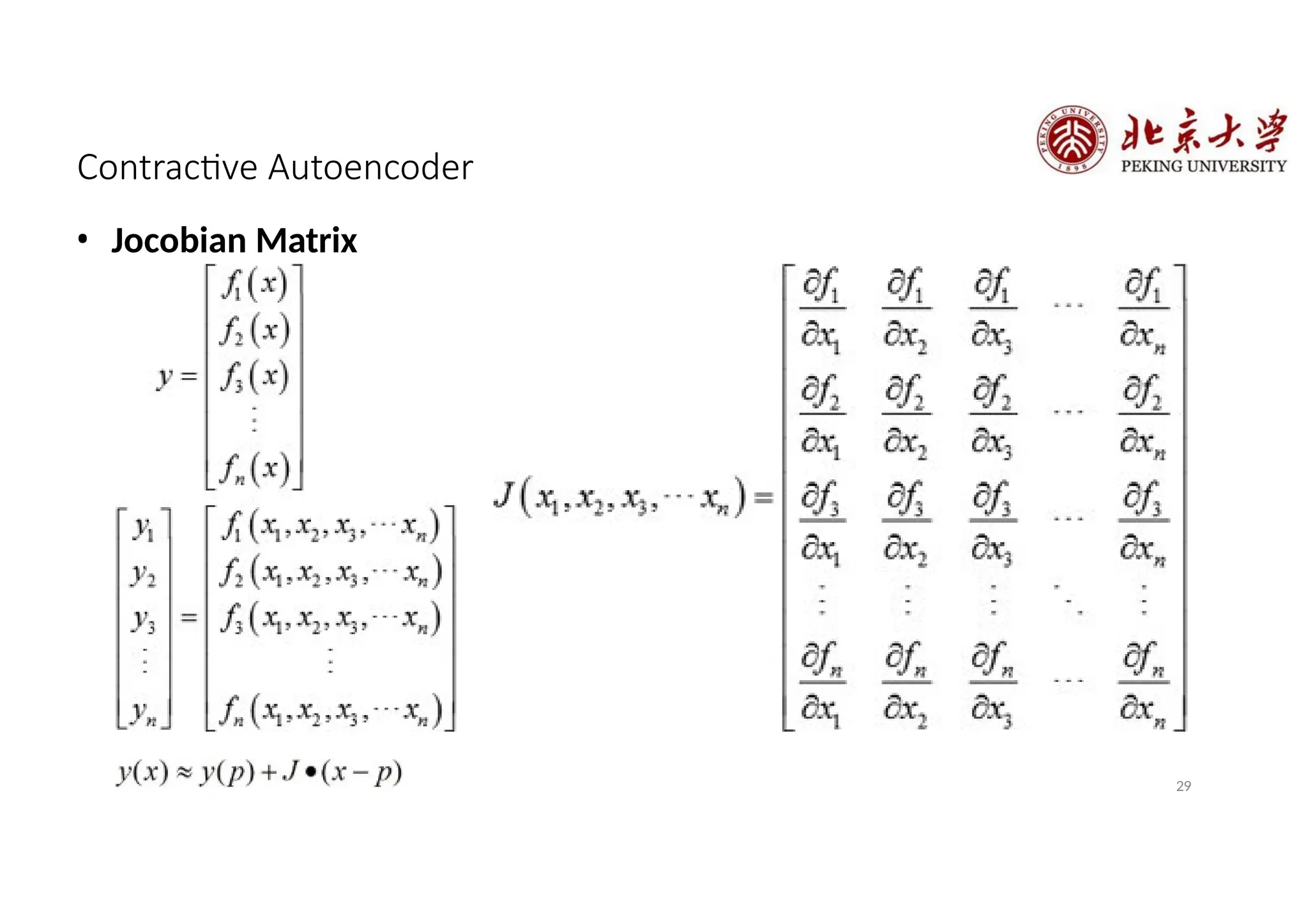 Contractive Autoencoder
• Jocobian Matrix
29
 