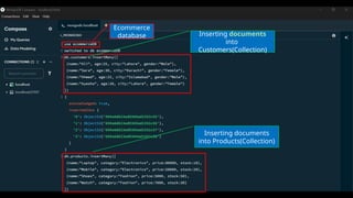 Ecommerce
database Inserting documents
into
Customers(Collection)
Inserting documents
into Products(Collection)
 