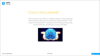 KATA
© 2016 The Leadership Network®
© 2016 Jidoka®
12Beth Carrington
COACH AND LEARNER
The Coach must have a vested interest in developing
their Learner along with obtaining improvement. The
Coach is interested in altering the thinking and acting
of the Learner, resulting in a new mindset.
 