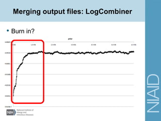 Merging output files: LogCombiner
• Burn in?
 