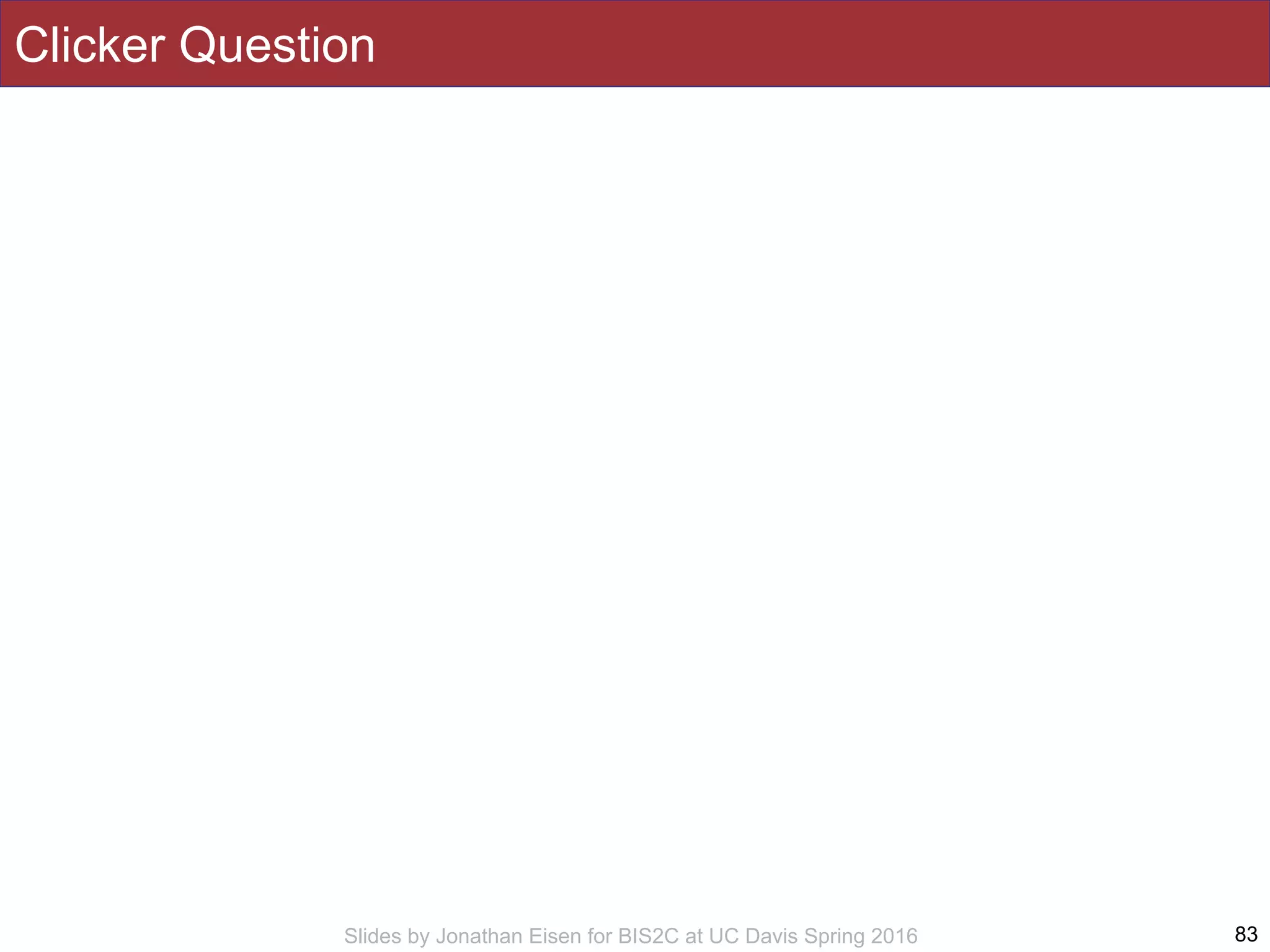 Slides by Jonathan Eisen for BIS2C at UC Davis Spring 2016
Clicker Question
83
 
