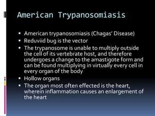 African TrypanosomiasisEpidemiologyWest African versus East AfricanT. bruceigambiense: disease progression is slow T. brucei rh0desiense: disease progression is very rapidWestern sand fly: Riverine, very high densityEastern sand fly: Everywhere, by very sparse (1 fly per square mile) Importance of conflict and displaced communitiesDisease burden: widely varying estimates; very poor surveillance in remote areas; anywhere between 10, 000 and 500,000 new cases per year