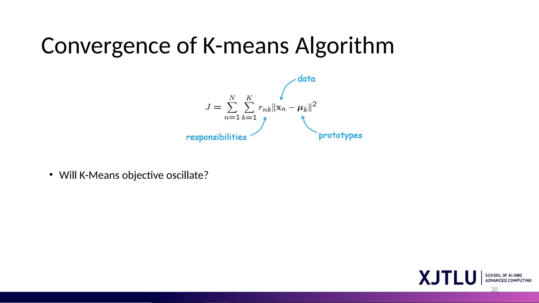 20 Convergence of K-means Algorithm • Will K-Means objective oscillate? 