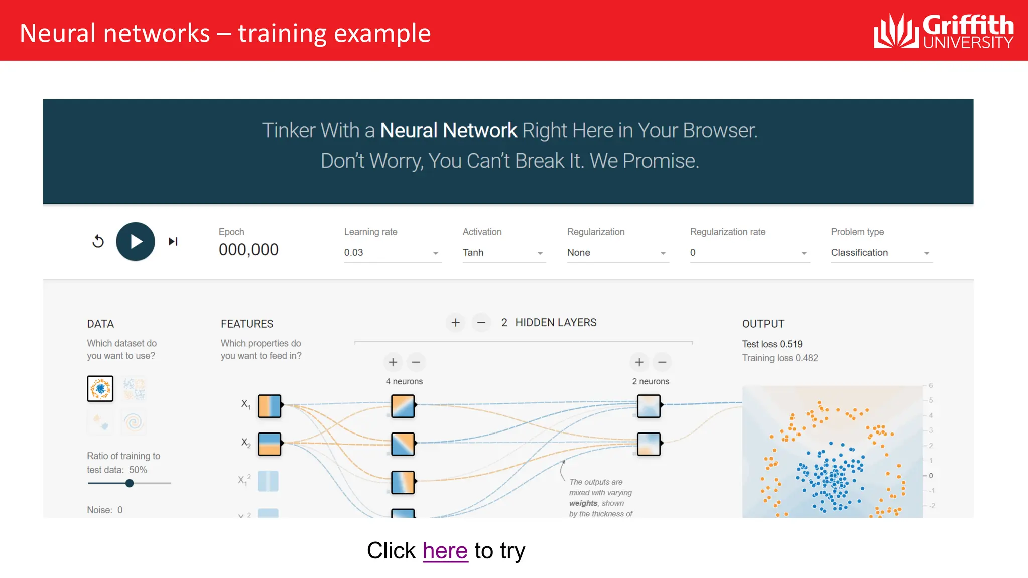 Neural networks – training example Click here to try 