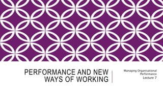 PERFORMANCE AND NEW
WAYS OF WORKING
Managing Organisational
Performance
Lecture 7
 
