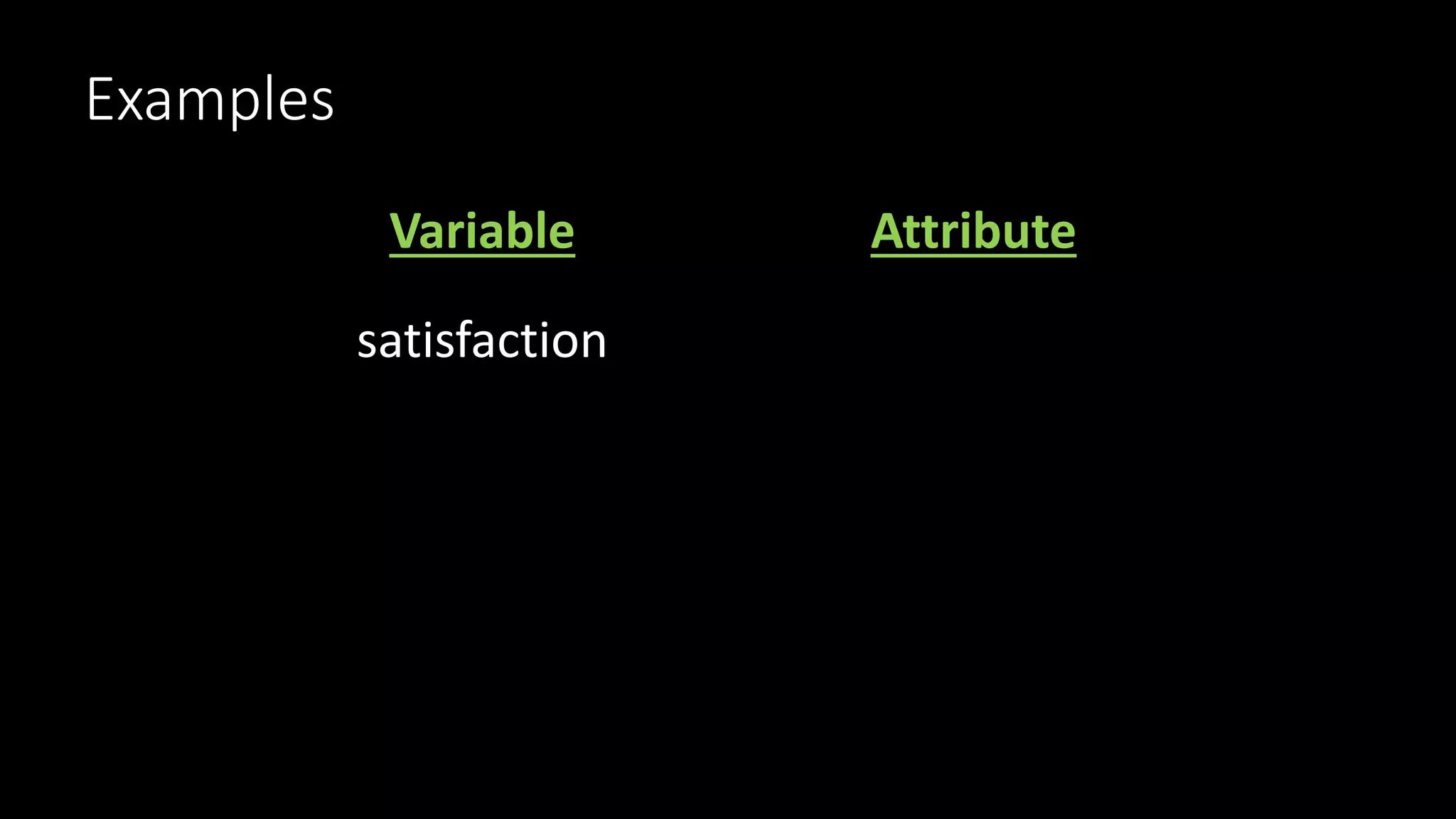 Examples
Variable Attribute
satisfaction
 
