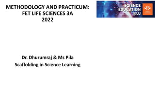 METHODOLOGY AND PRACTICUM:
FET LIFE SCIENCES 3A
2022
Dr. Dhurumraj & Ms Pila
Scaffolding in Science Learning
 
