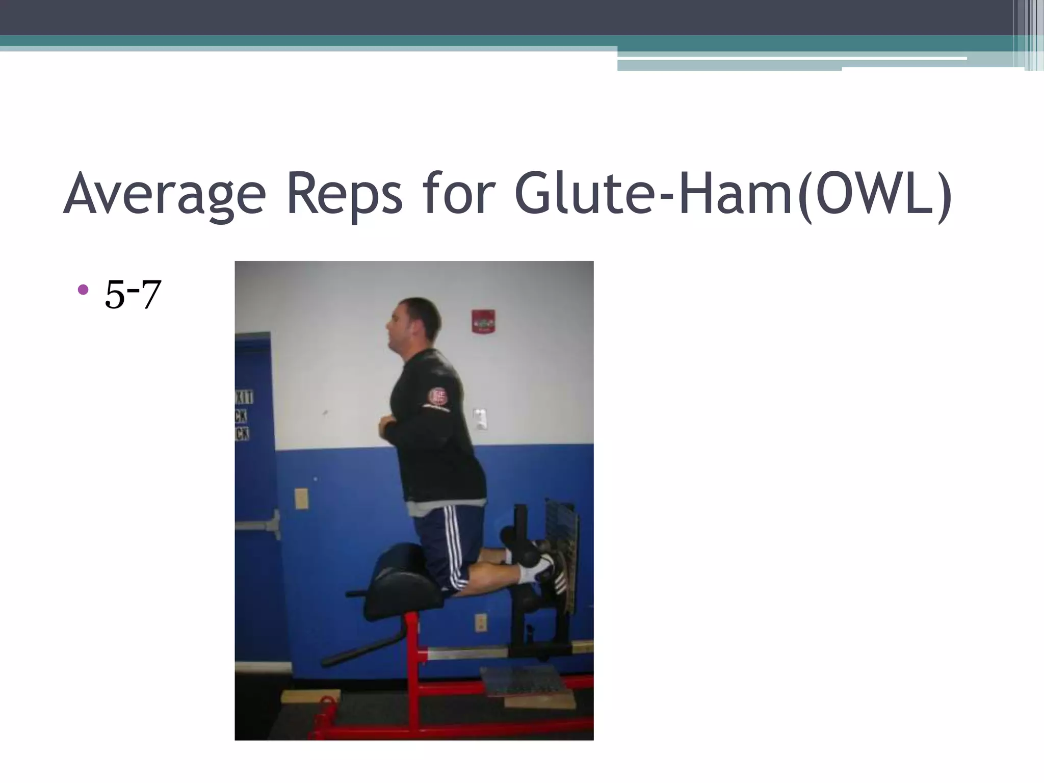 Average Reps for Glute-Ham(OWL)
• 5-7
 