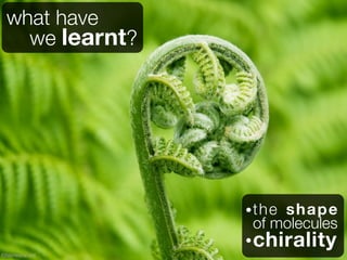 what have
  ....we learnt?




                   •t h e  shape
                       of molecules
                   •   chirality
©bioneural.net
 