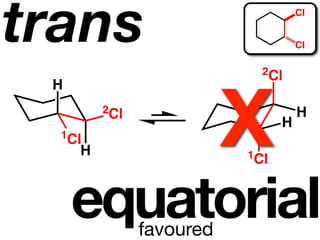 trans                               Cl


                                    Cl

                            2Cl




                          X
 H
         2Cl                        H
                                H
  1Cl
     H                    1Cl




     equatorialfavoured
 