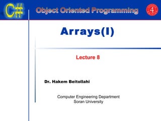 Ar rays(I) 
Lecture 8 
Dr. Hakem Beitollahi 
Computer Engineering Department 
Soran University 
 