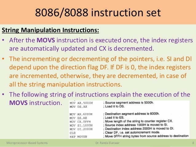 string manipulation instructions in 8086 with examples ppt