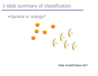 1-slide summary of classification
• banana or orange?
what would Gauss do?
 