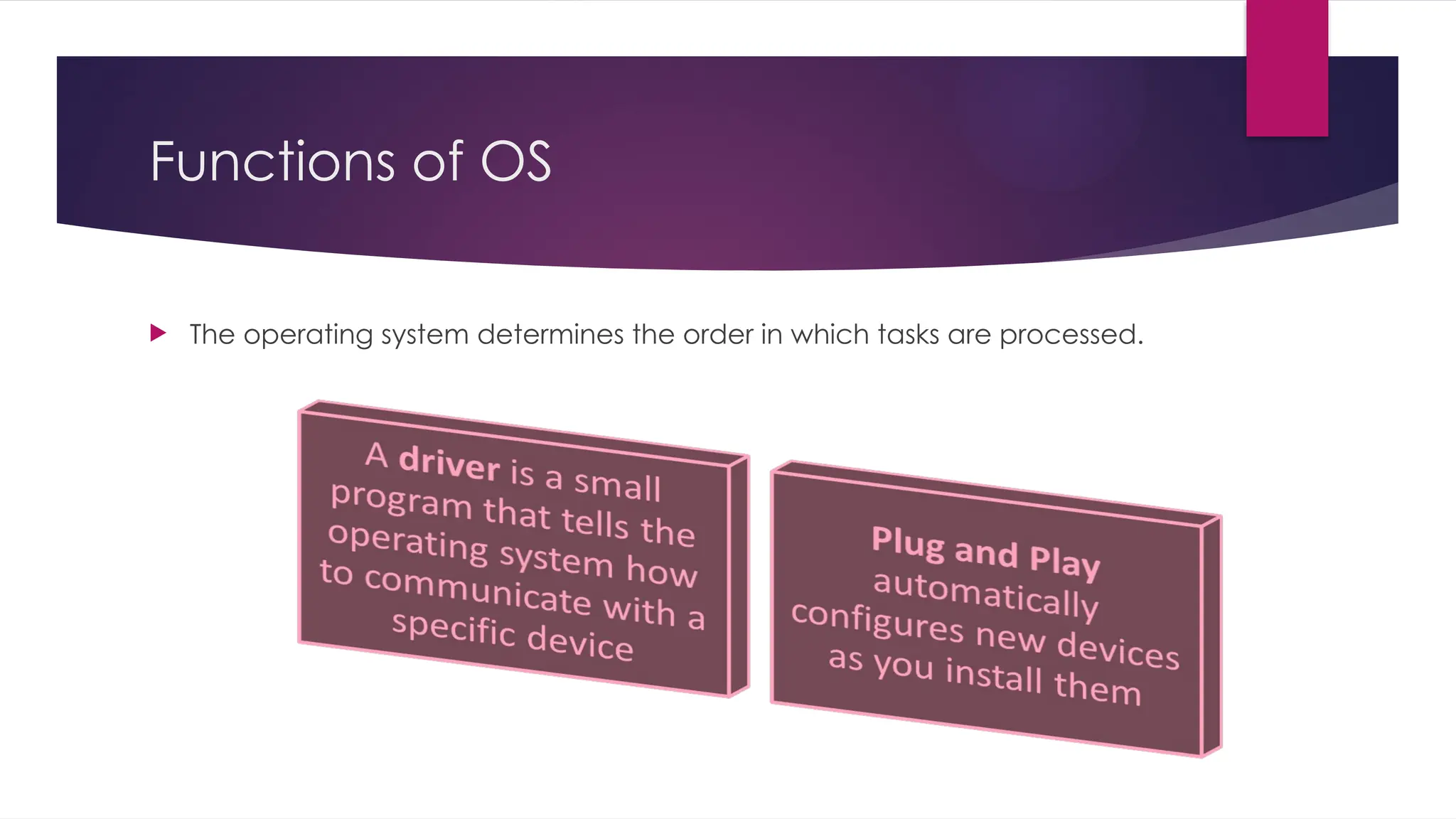 Functions of OS
 The operating system determines the order in which tasks are processed.
 