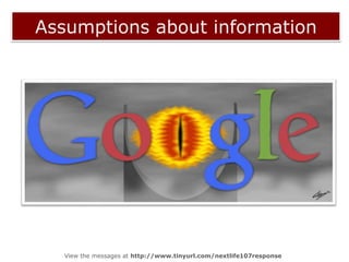 The information (r)evolutionThink about what they mean for the preservation of language, for preservation of text, for the ability of people to tell their stories. It's going to be phenomenal.Text your message to 0416906973 or visit http://tinyurl.com/nextlife107  