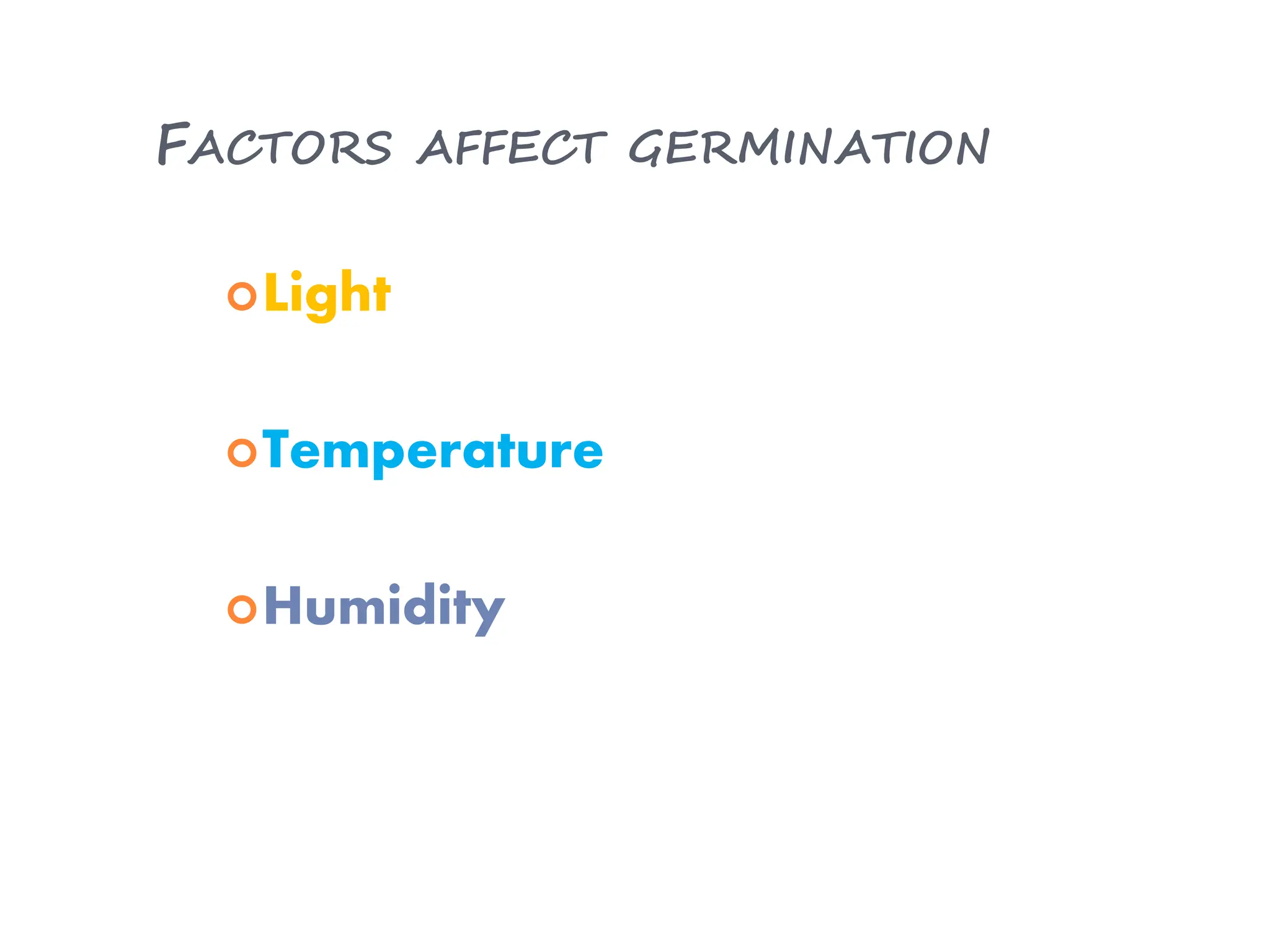 Light
Temperature
Humidity
FACTORS AFFECT GERMINATION
 