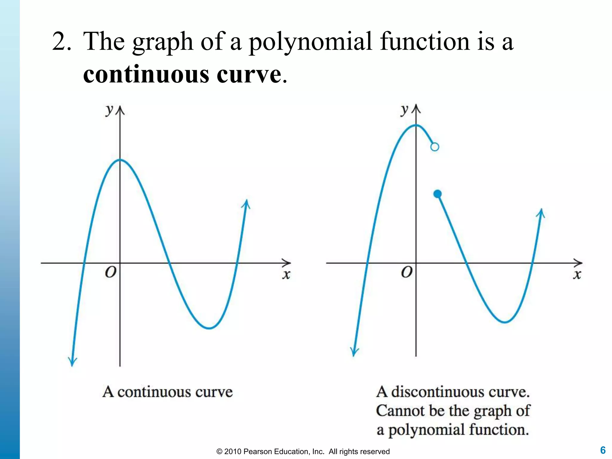 6© 2010 Pearson Education, Inc. All rights reserved
2. The graph of a polynomial function is a
continuous curve.
 