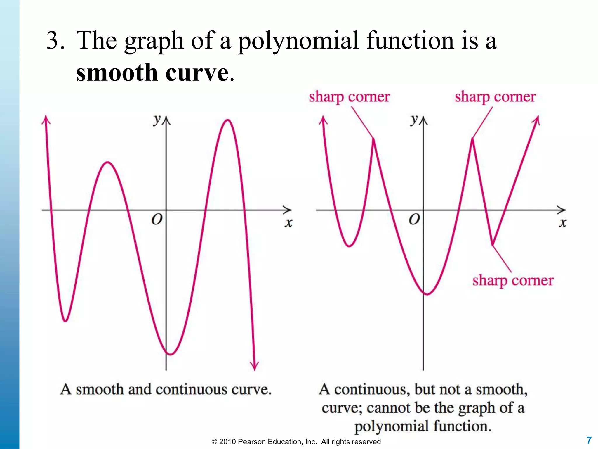 7© 2010 Pearson Education, Inc. All rights reserved
3. The graph of a polynomial function is a
smooth curve.
 