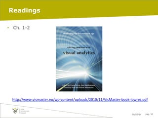 09/05/14 pag. 53
Readings
•  Ch. 1-2
h"p://www.vismaster.eu/wp-­‐content/uploads/2010/11/VisMaster-­‐book-­‐lowres.pdf	
  
	
  
 