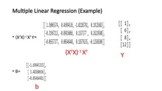 Multiple Linear Regression (Example)
• (XT
X)-1
XT
Y=
• B=
(XT
X)-1
XT
Y
b
 
