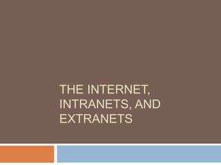 THE INTERNET,
INTRANETS, AND
EXTRANETS
 