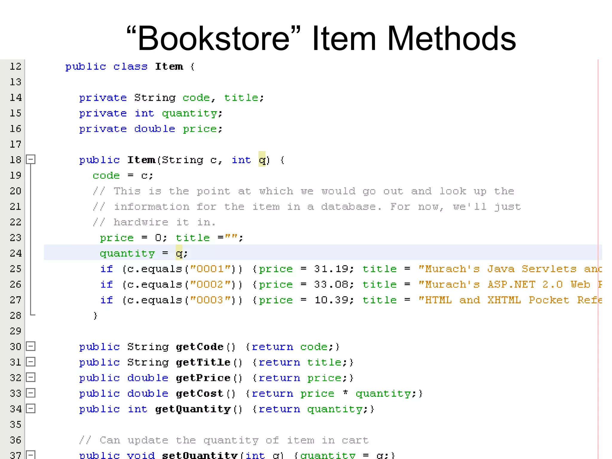 “ Bookstore” Item Methods 