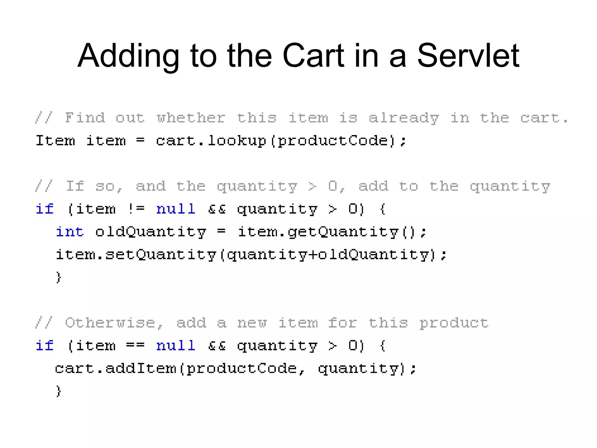 Adding to the Cart in a Servlet 