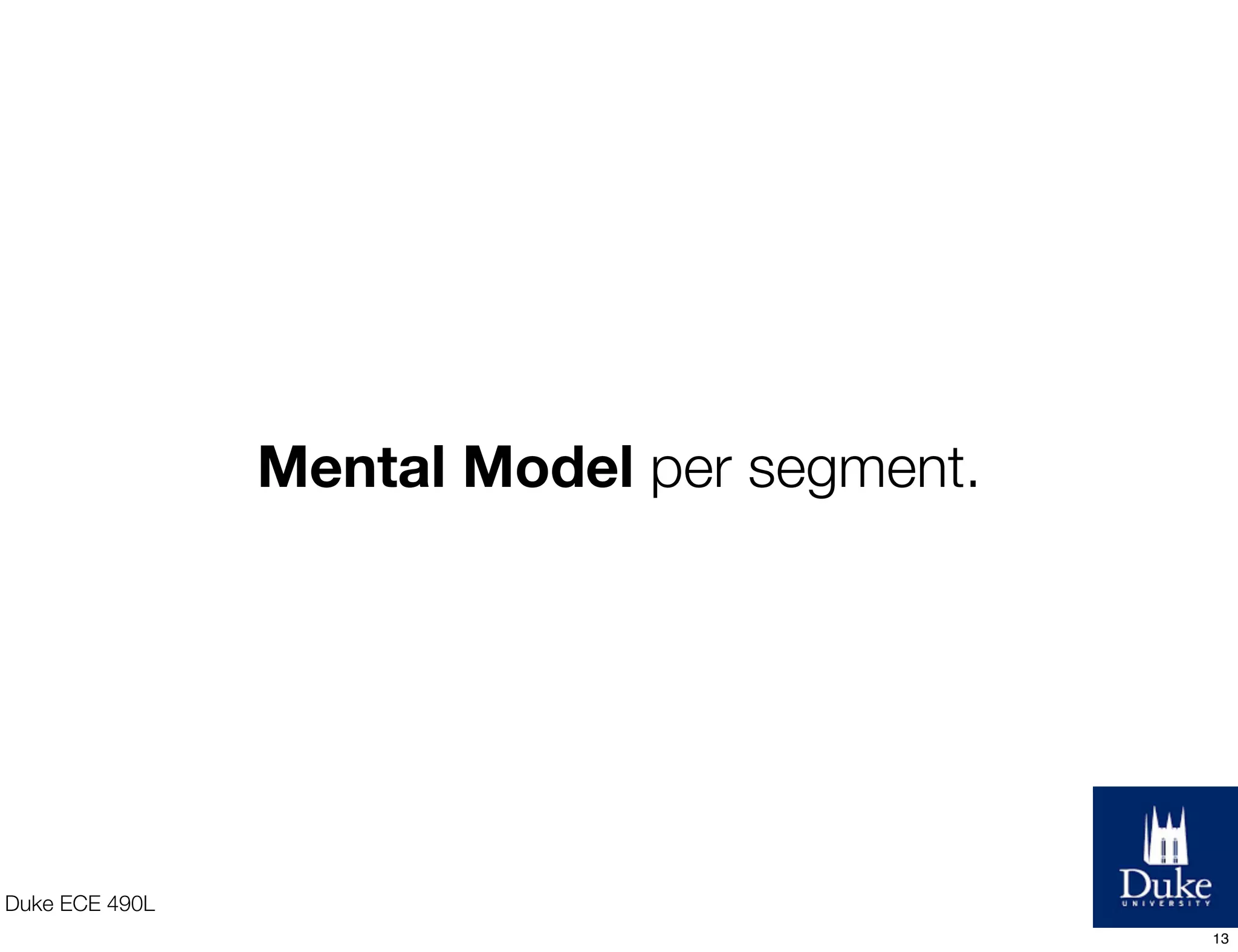 Duke ECE 490L
Mental Model per segment.
13
 