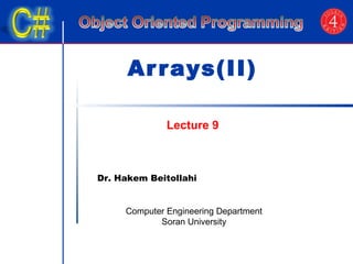 Ar rays(II) 
Lecture 9 
Dr. Hakem Beitollahi 
Computer Engineering Department 
Soran University 
 