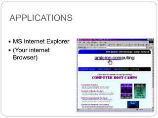 APPLICATIONS
 MS Internet Explorer
 (Your internet
Browser)
 