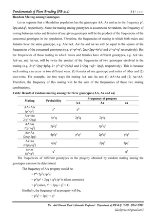 Population Genetics and Hardy Weinberg Law for B.Sc. (Ag.) | PDF