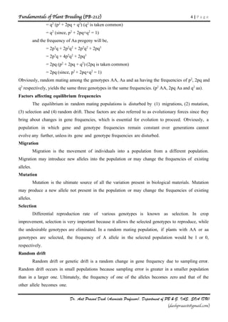 Population Genetics and Hardy Weinberg Law for B.Sc. (Ag.) | PDF