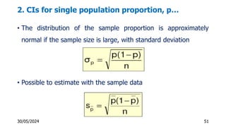 Single Sample Proportion Estimation Statistical estimation and sample size determination | PDF