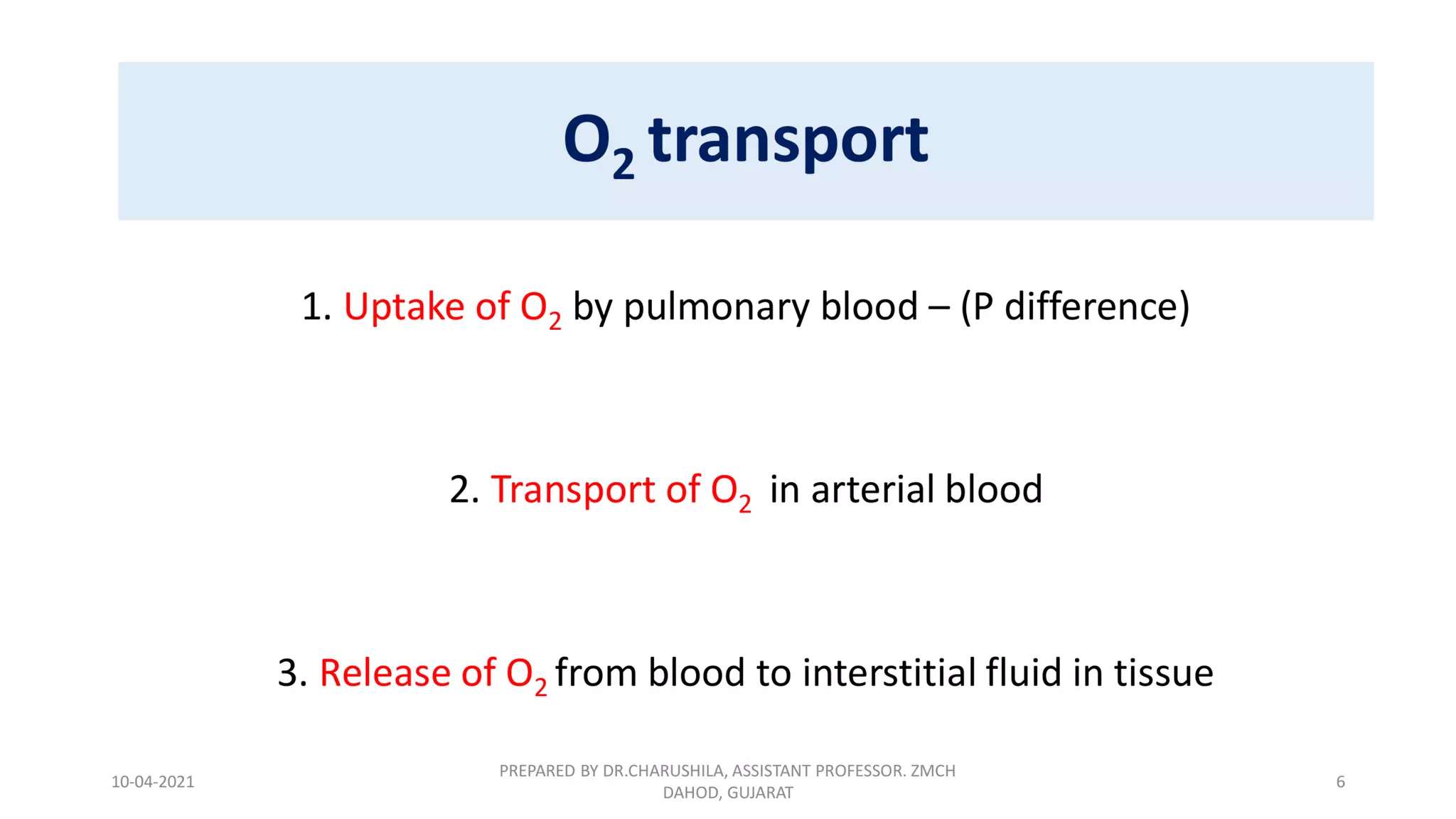 Transport of oxygen | PPT