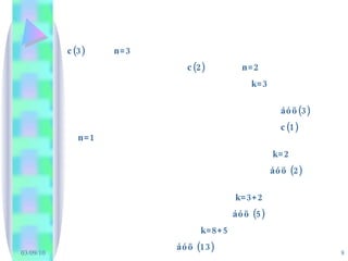 c(3)  n=3 c(2)  n=2  k=3  áóö(3) c(1)  n=1 k=2 áóö (2)  k=3+2 áóö (5) k=8+5 áóö (13) 