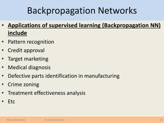 Backpropagation Networks
• Applications of supervised learning (Backpropagation NN)
include
• Pattern recognition
• Credit...