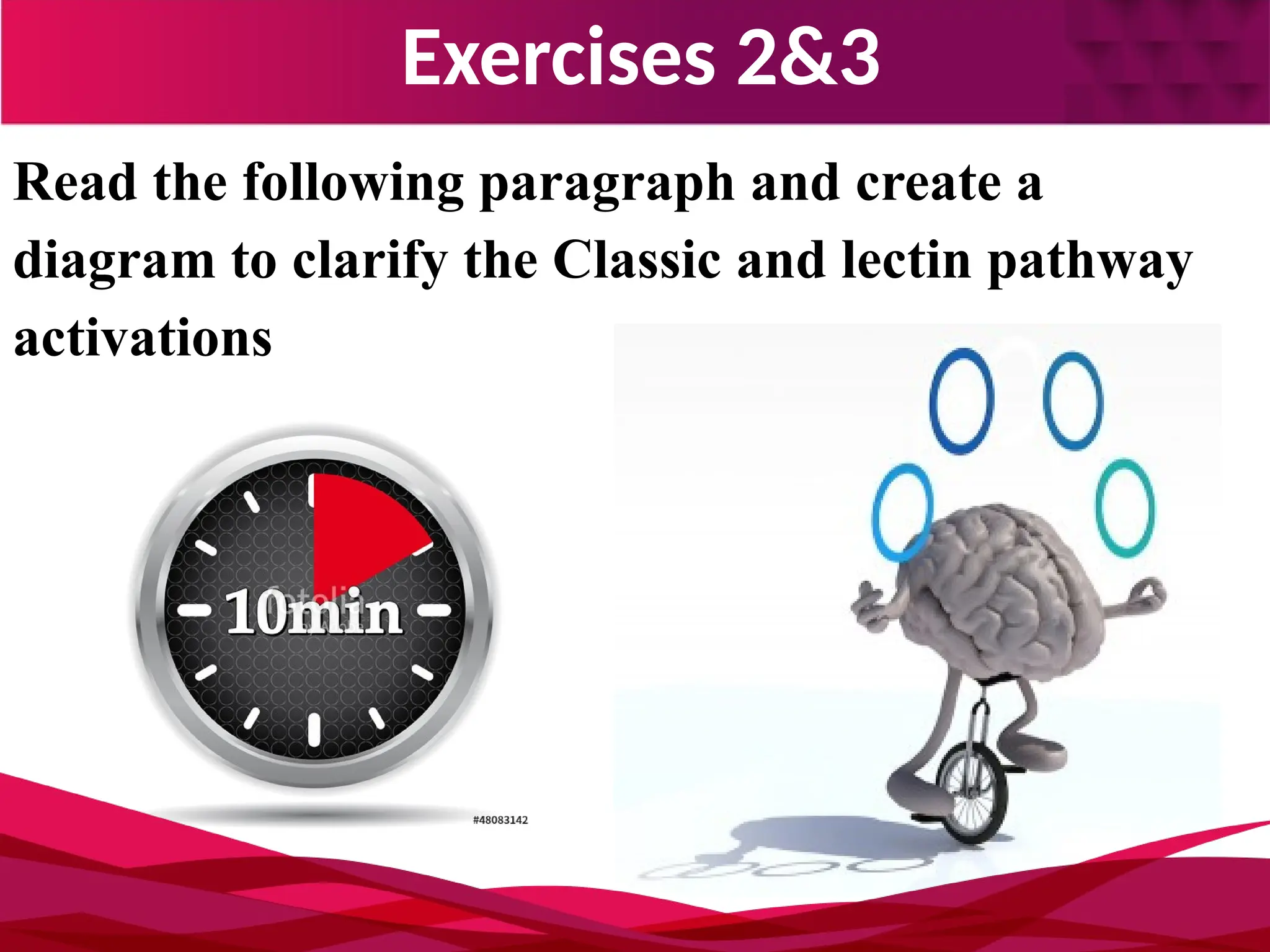 Exercises 2&3
Read the following paragraph and create a
diagram to clarify the Classic and lectin pathway
activations
 